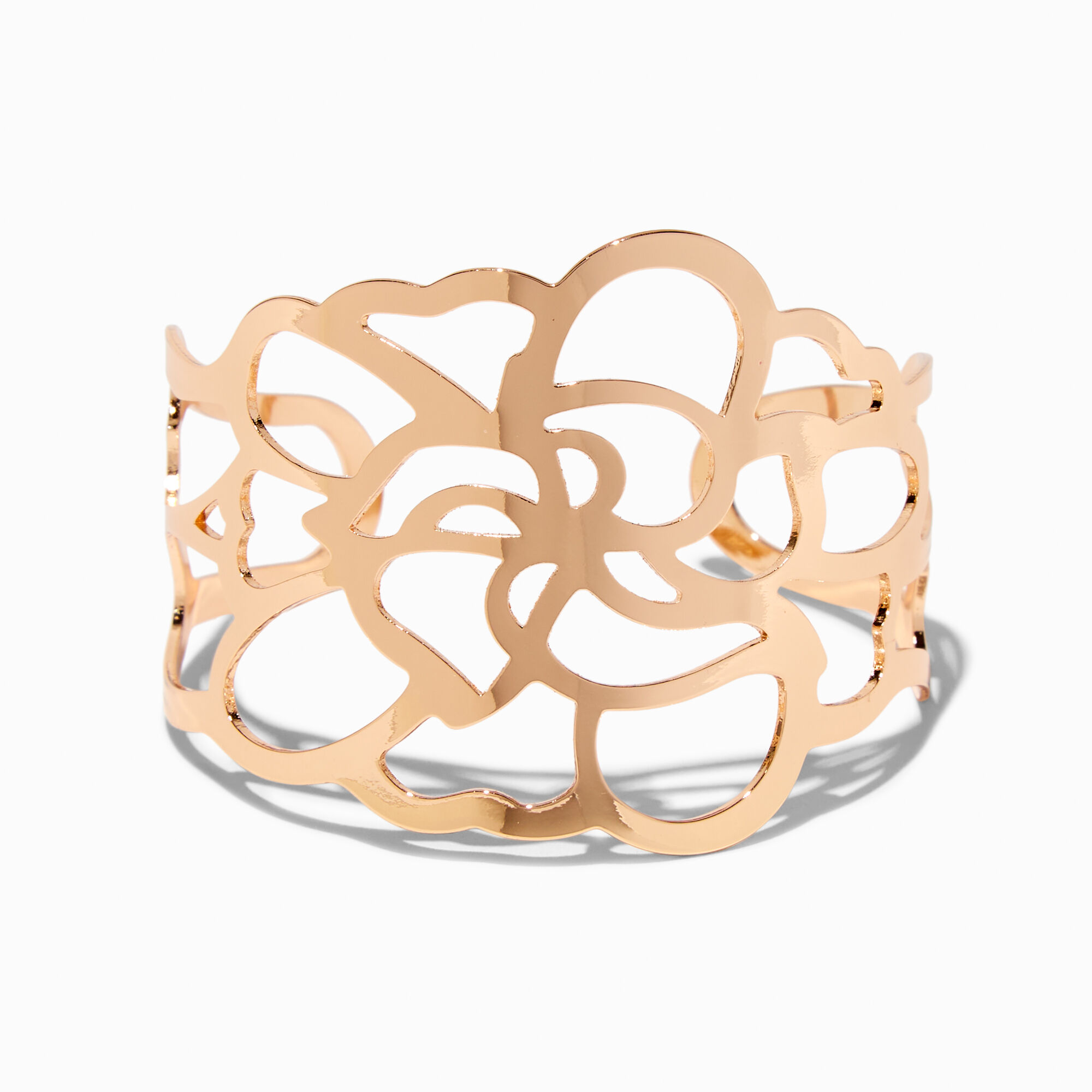 View Claires Tone Cutout Rose Cuff Bracelet Gold information