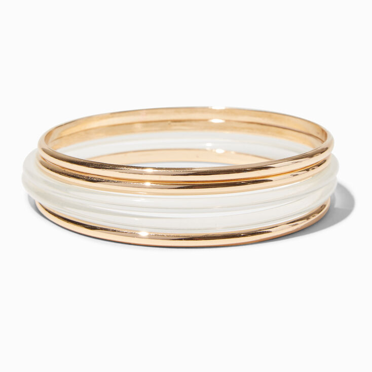 Gold-tone &amp; Clear Resin Bangle Bracelets - 5 Pack,