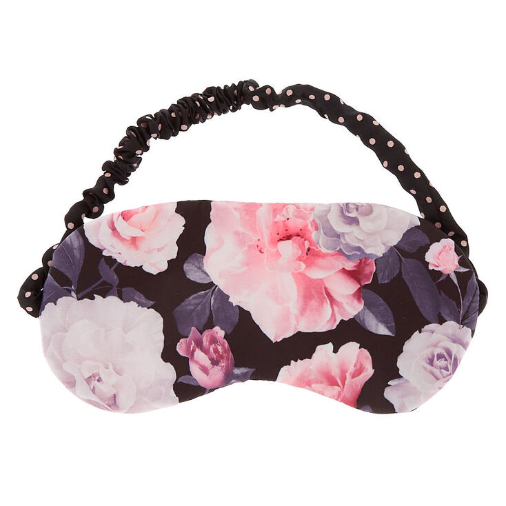 Claire's Masque de sommeil noir à pois et motif floral