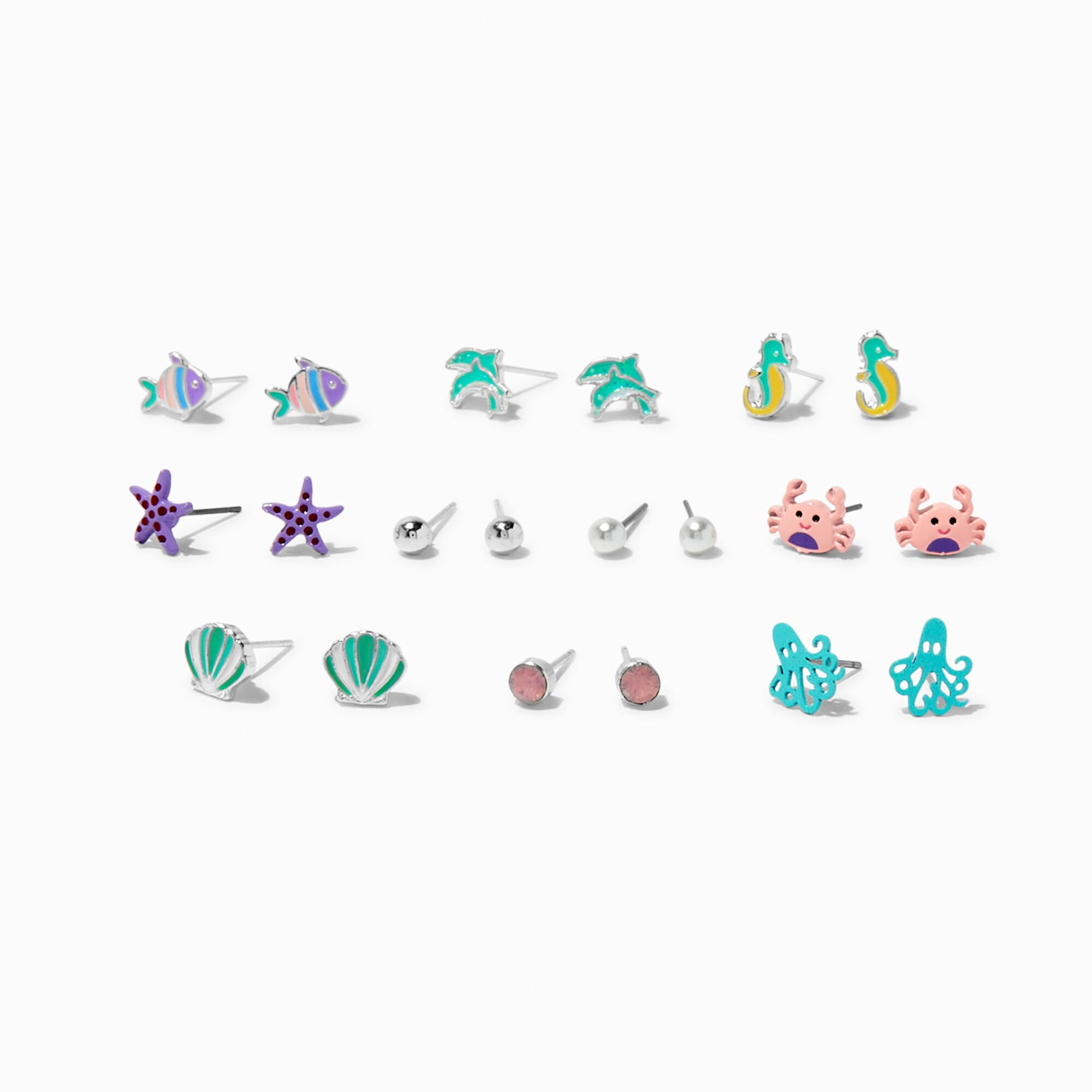 View Claires Sea Life Stud Earrings 10 Pack Silver information