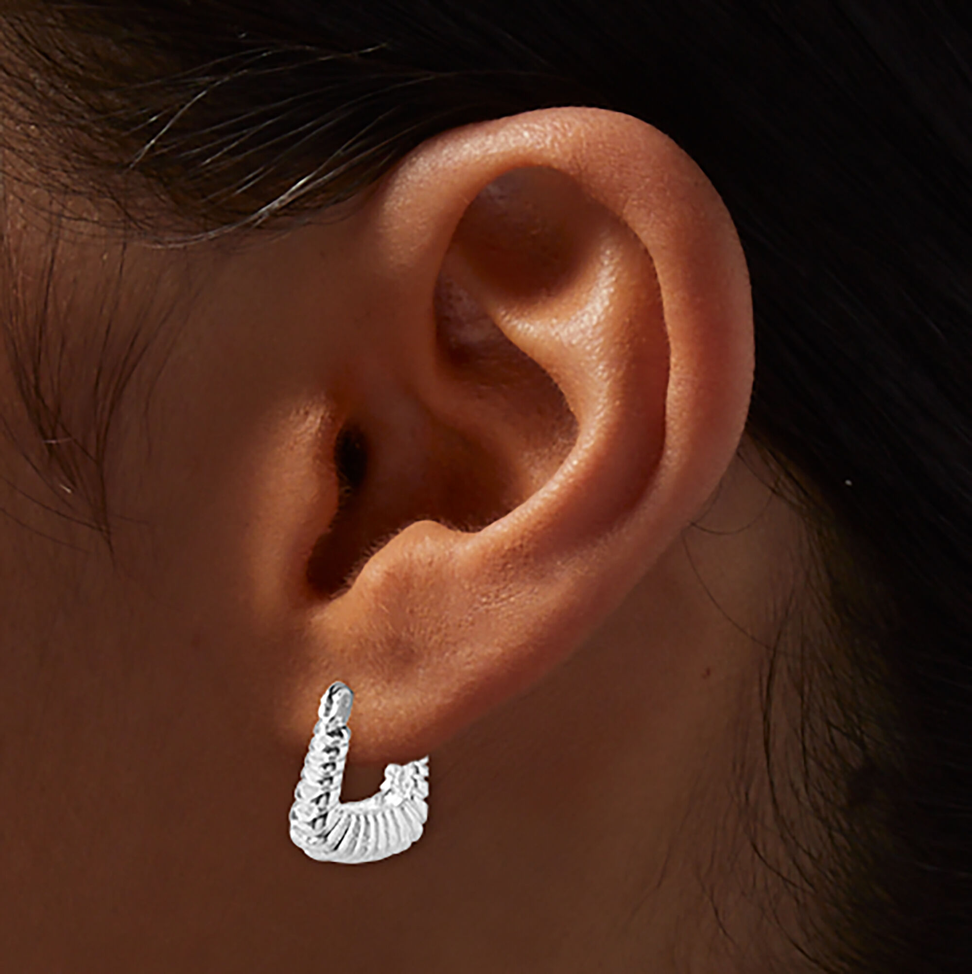Silver-tone Textured Square Hoop Earrings ,