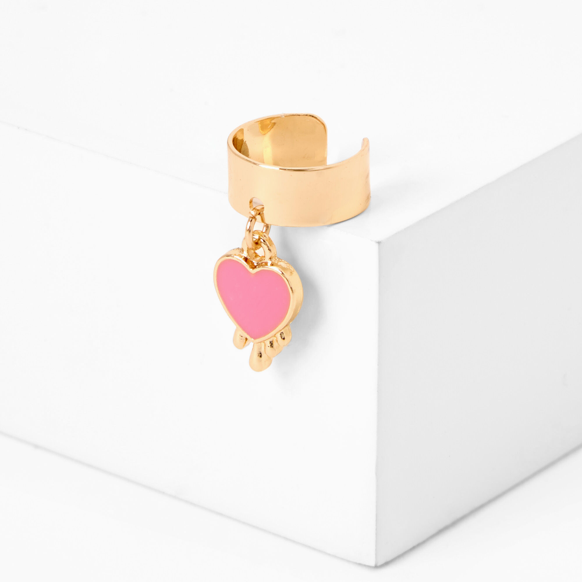 View Claires Heart Charm GoldTone Ear Cuff Pink information