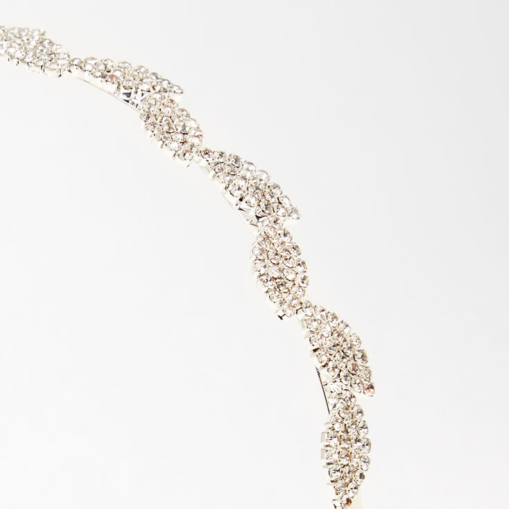 Silver Pave Rhinestone Leaf Headband,