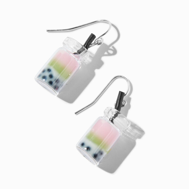 Pink & Green Layered Bubble Tea 1" Drop Earrings 