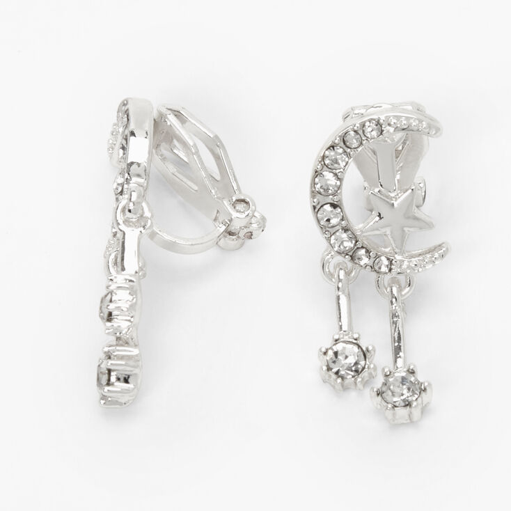 Silver-tone Cubic Zirconia Celestial Clip-On Earrings,