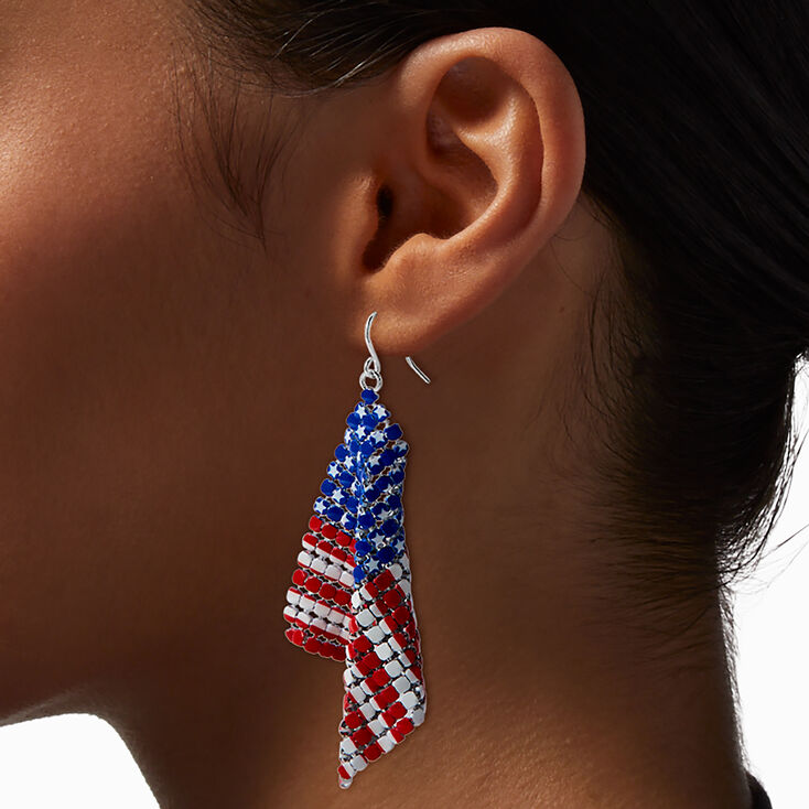 Stars &amp; Stripes American Flag Mesh Drop Earrings,
