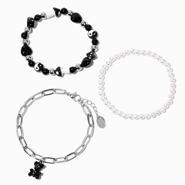 Black &amp; White Y2K Bracelet Set - 3 Pack,