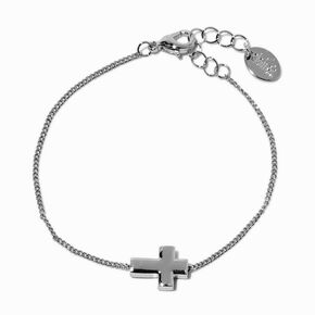 Silver-tone Sideways Cross Chain Bracelet,