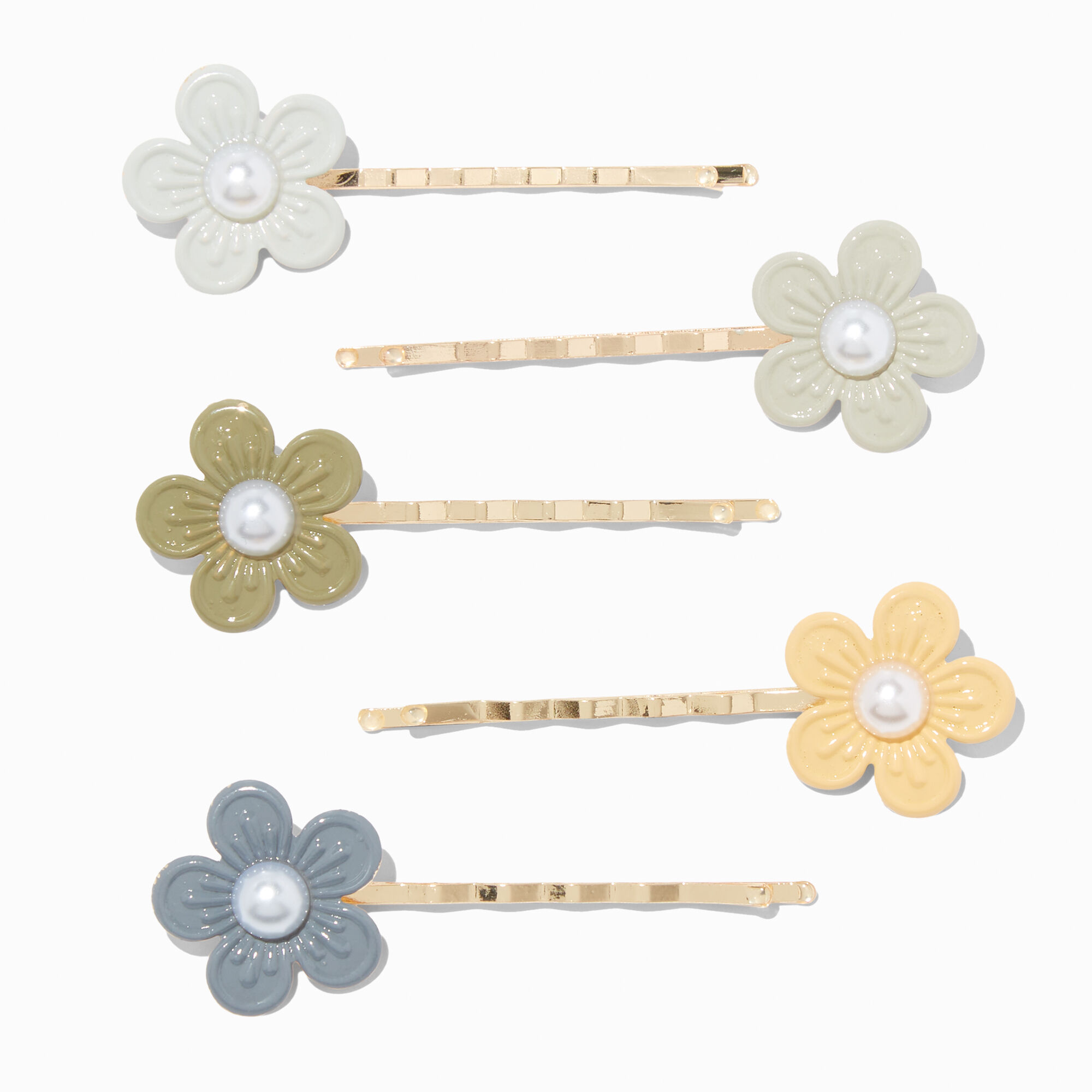 View Claires Pearl Daisy Flower Hair Pins 5 Pack Gold information