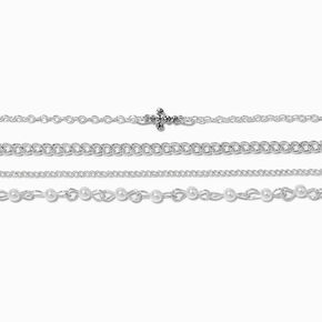 Silver-tone Crystal Cross Bracelet Set - 3 Pack ,