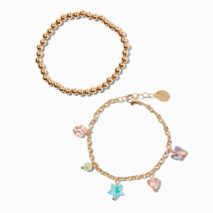 Gold-tone Uptown Iridescent Charm Bracelet Set - 2 Pack,