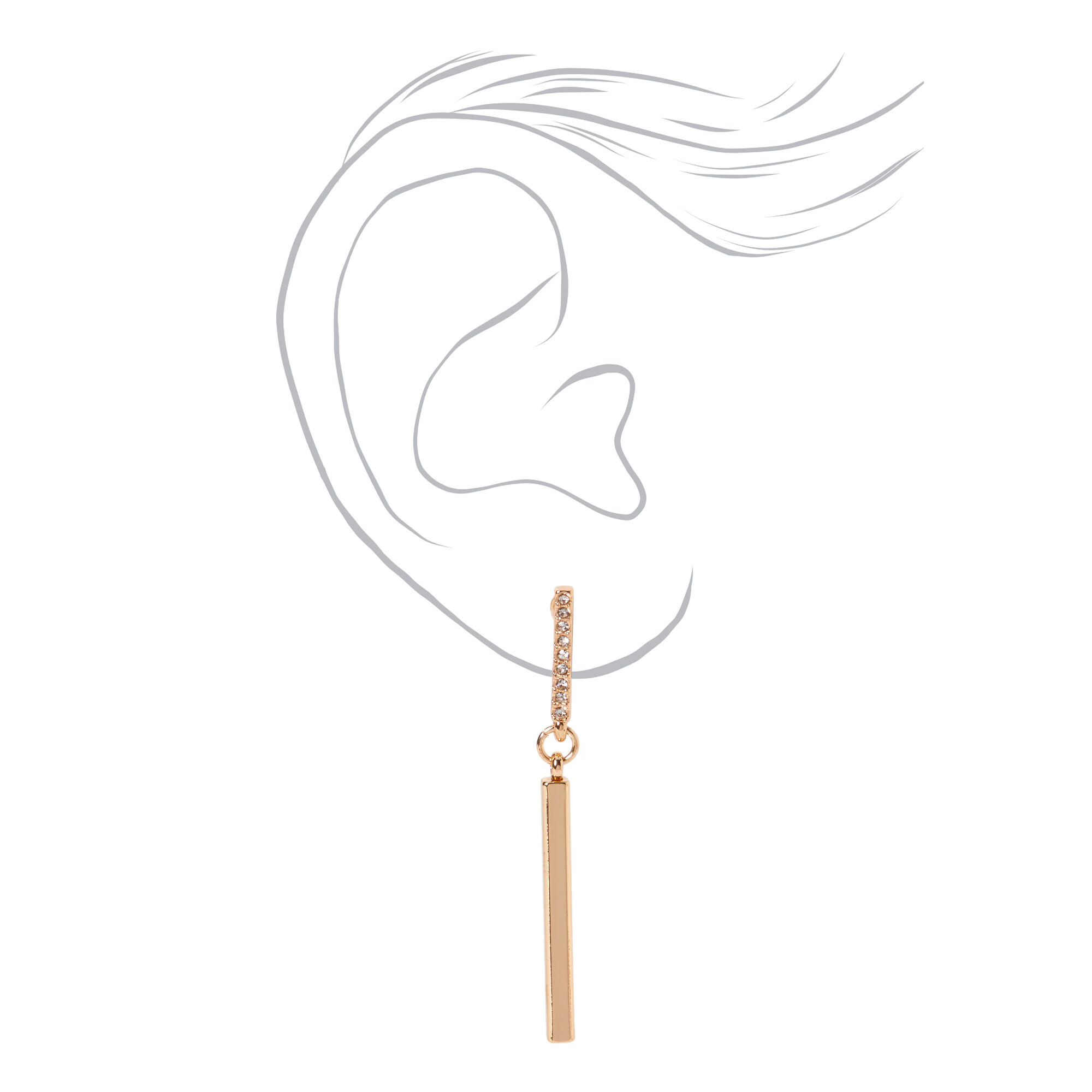 Gold 2" Crystal Bar Drop Earrings,