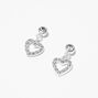 Silver 1&quot; Crystal Heart Magnetic Drop Earrings,