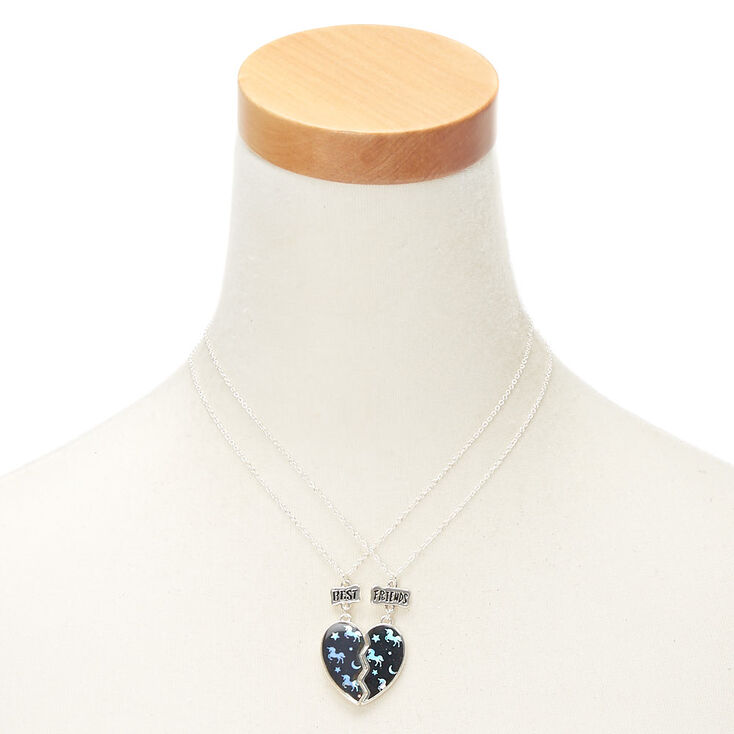 Lot de 2&nbsp;colliers best friends &agrave; pendentif motif licorne dans la nuit,