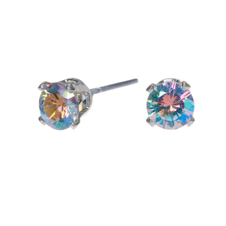 Silver Cubic Zirconia Round Stud Earrings - 5MM,