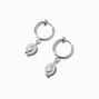 Silver-tone 10mm Pearl Clip-On Huggie Hoop Earrings,