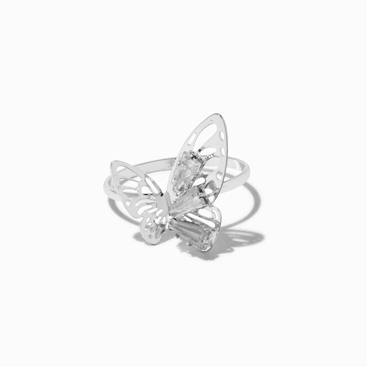 Silver-tone Half Crystal Butterfly Ring,