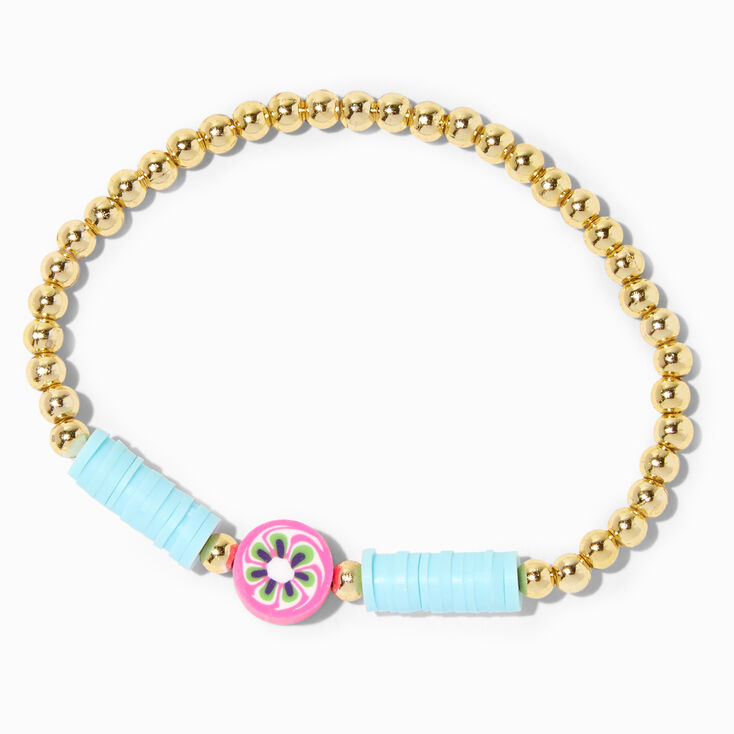 Gold &amp; Blue Tropical Flower Stretch Bracelet,