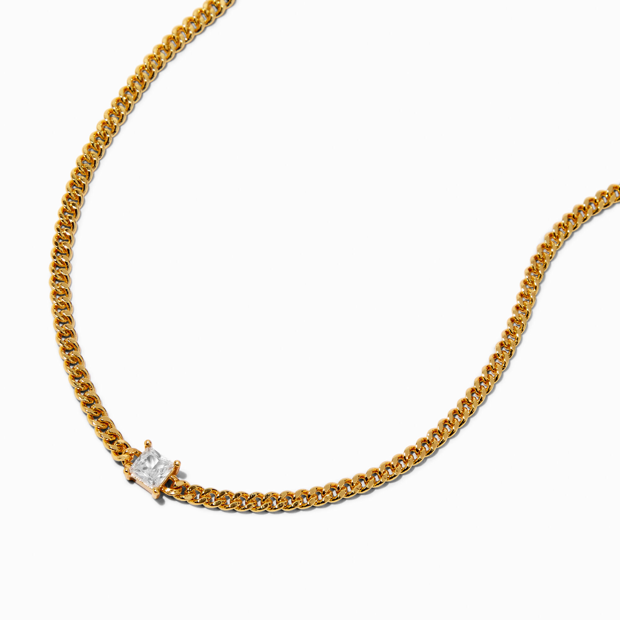 View C Luxe By Claires 18K Gold Plated Square Cubic Zirconia Curb Chain Necklace Yellow information