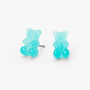 Blue 0.5&quot; Glow In The Dark Gummy Bear Stud Earrings,