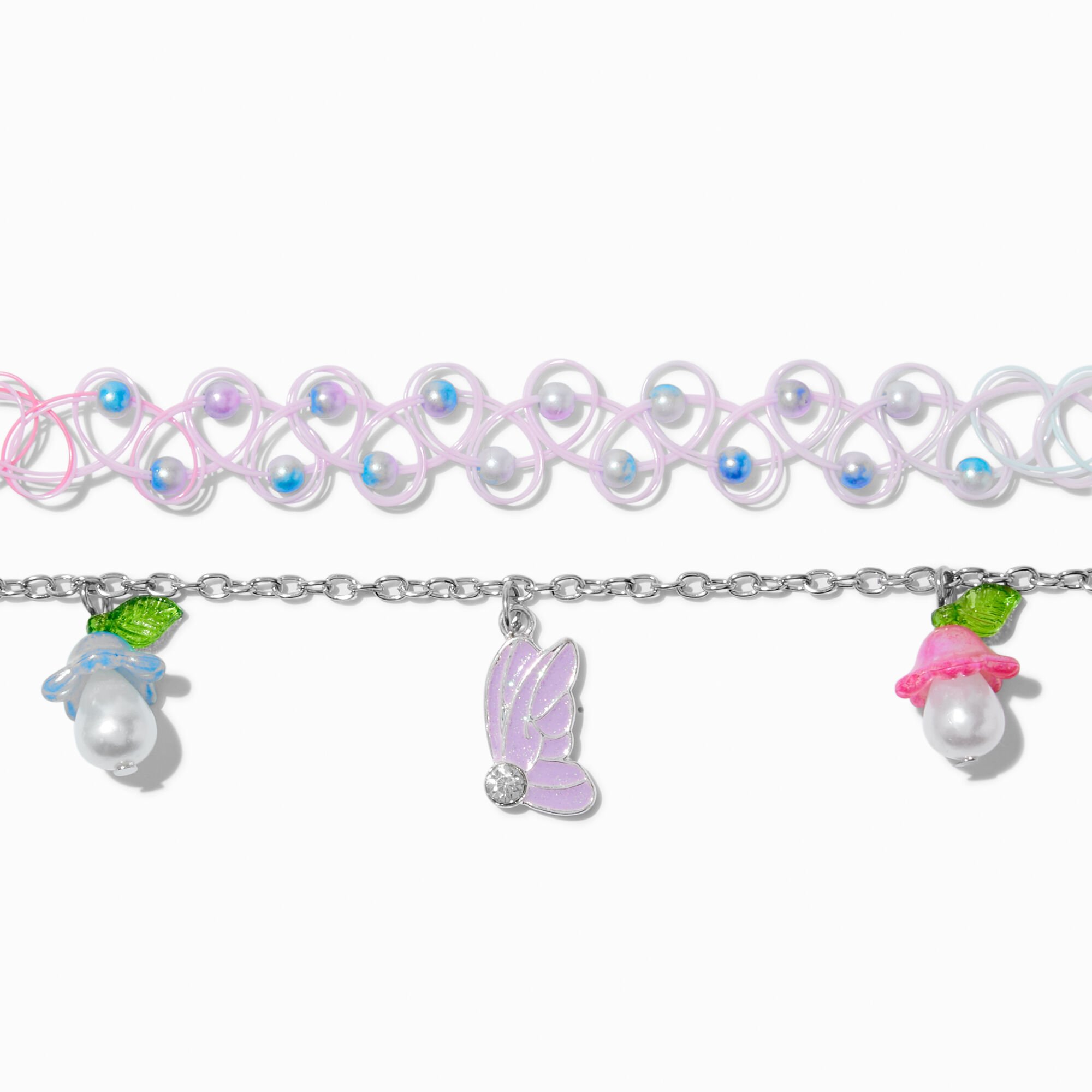 Claire's Club Butterfly & Mushrooms Chain & Tattoo Choker Necklaces - 2 Pack,