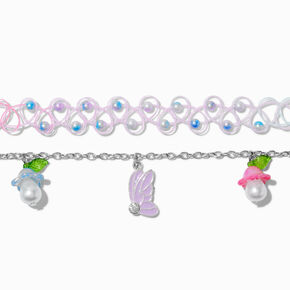 Claire&#39;s Club Butterfly &amp; Mushrooms Chain &amp; Tattoo Choker Necklaces - 2 Pack,