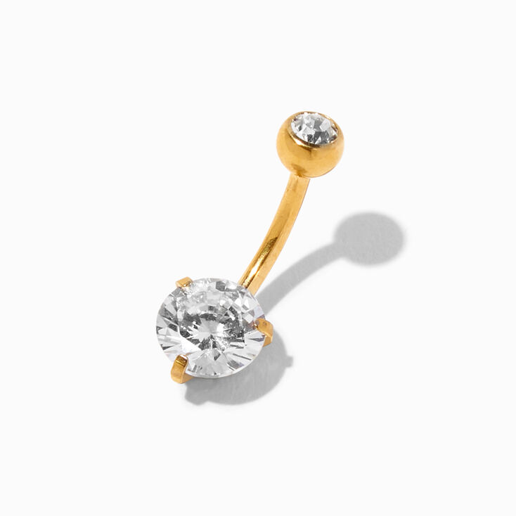 Gold-tone Titanium Cubic Zirconia Round 14G Belly Bar,