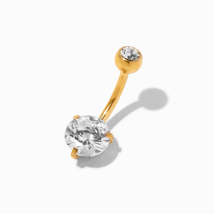 Silver Titanium 14G Stud Crystal Belly Bar,