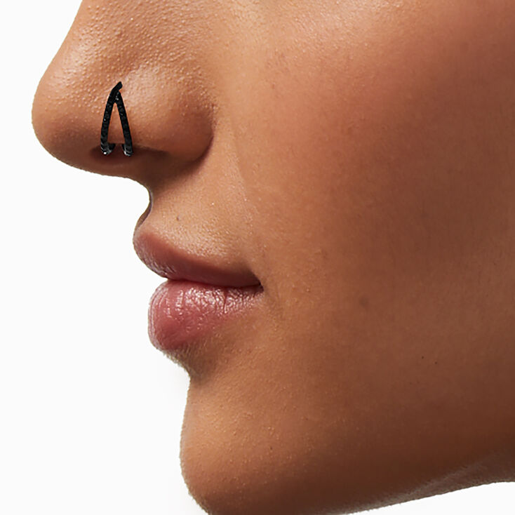 Anneau de nez 0,8&nbsp;mm double rang pyramide en titane noir,