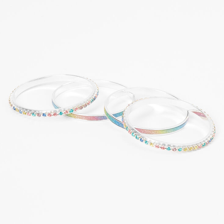 Claire&#39;s Club Glitter Rainbow Stone Bangle Bracelets - 4 Pack,