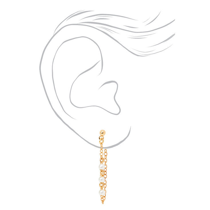 Gold Pearl Chain Front &amp; Back Drop Earrings - 3 Pack,