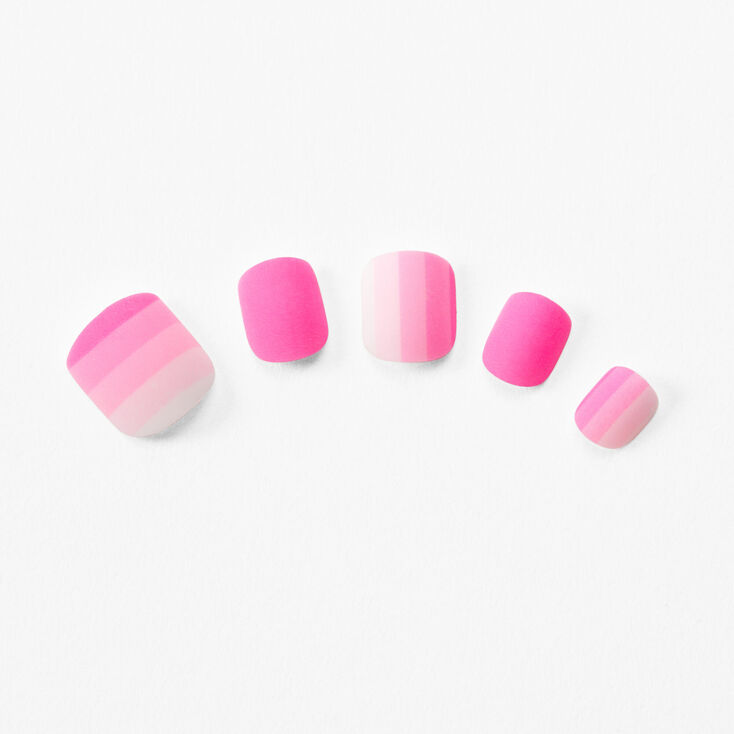 Matte Pink Striped Square Press On Vegan Faux Nail Set - Pink, 24 Pack,