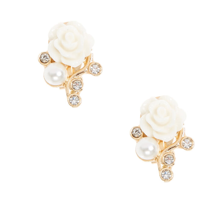 Claire's Boucles d'oreilles à clips couleur dorées à fleurs blanches