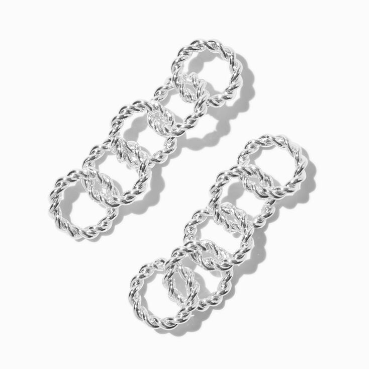 Silver-tone Twisted O-Link Chain 2&quot; Drop Earrings,