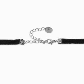 Silver-tone Rosette Black Choker Necklace,