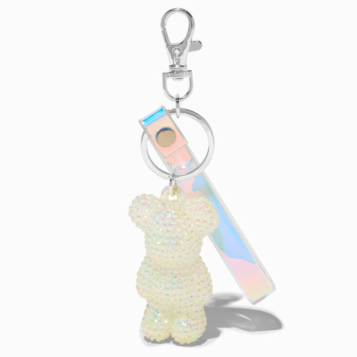 Porte-cl&eacute;s ours bling-bling blanc,