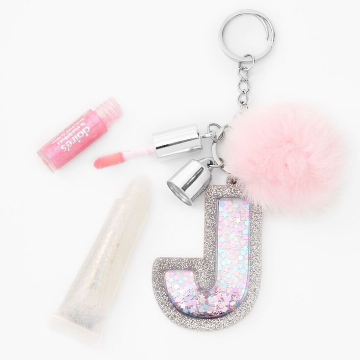 Porte-cl&eacute;s gloss &agrave; initiale - Rose, J,