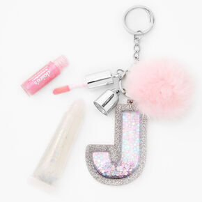 Initial Lip Gloss Keyring - Pink, J,