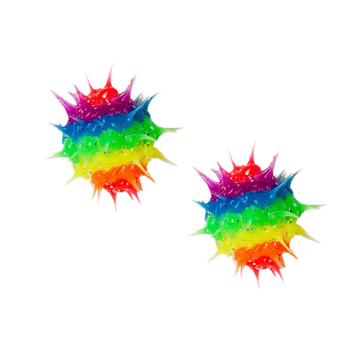 Sterling Silver Glitter Rainbow Rave Ball Stud Earrings,
