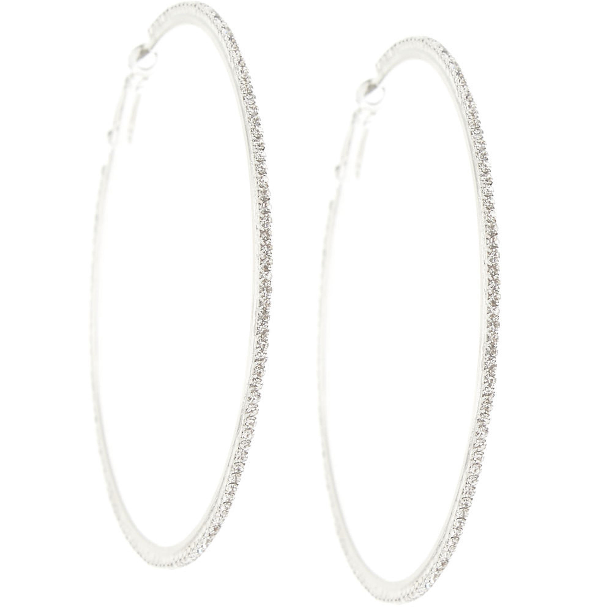 View Claires Glass Rhinestone 70MM Hoop Earrings Silver information