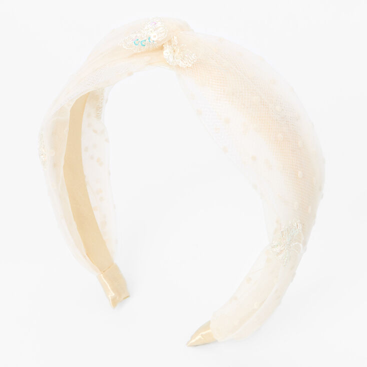 Ivory Polka Dot &amp; Lace Butterfly Headband,