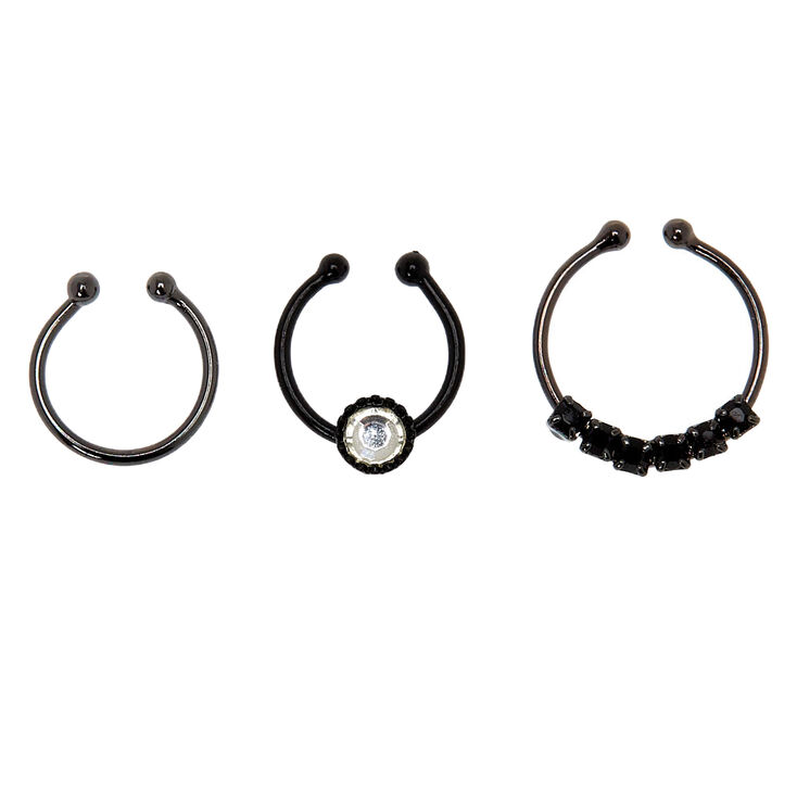Hematite Crystal Faux Cartilage Hoop Earrings - 3 Pack,