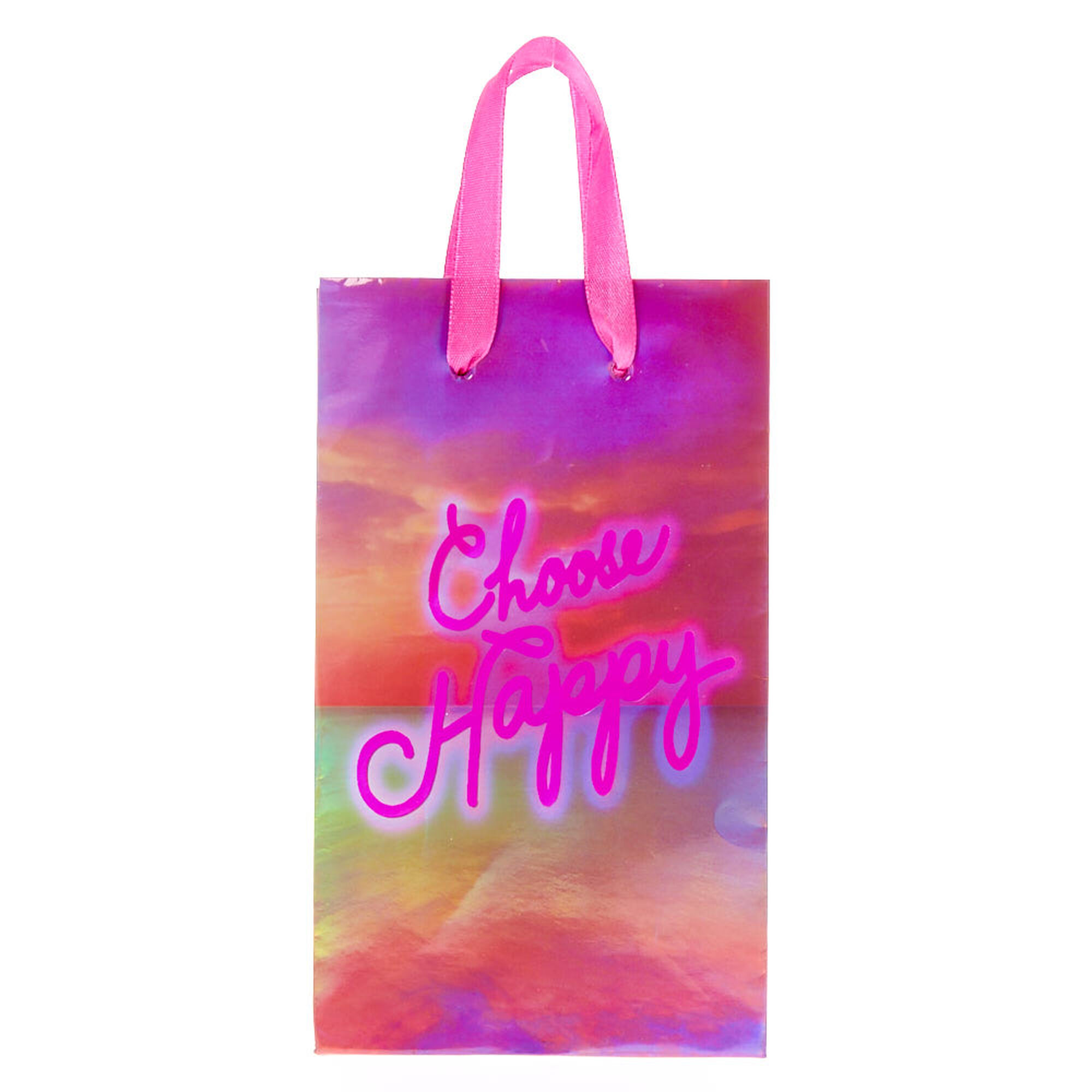 Choose Happy Neon Lights Small Gift Bag | Claire's US
