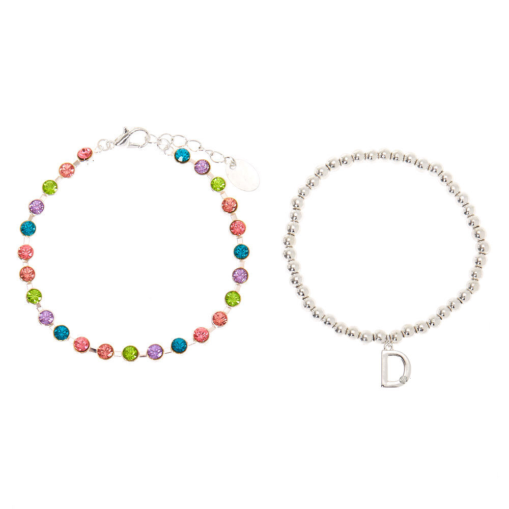 Silver Rainbow Initial Jewellery Gift Set - D, 4 Pack,