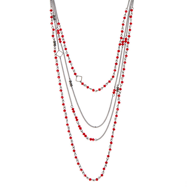 Claire's Collier multi-rangs perles d’imitation couleur hématite - Rouge