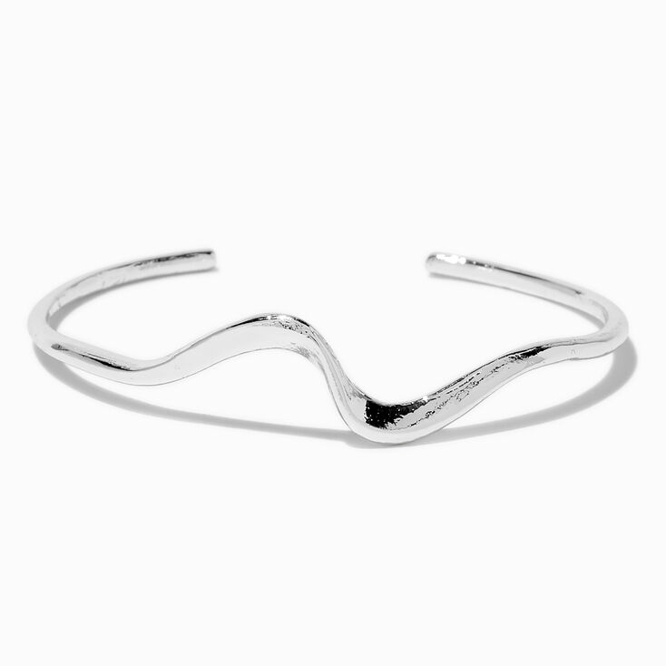 Silver-tone Wavy Swirl Cuff Bracelet,