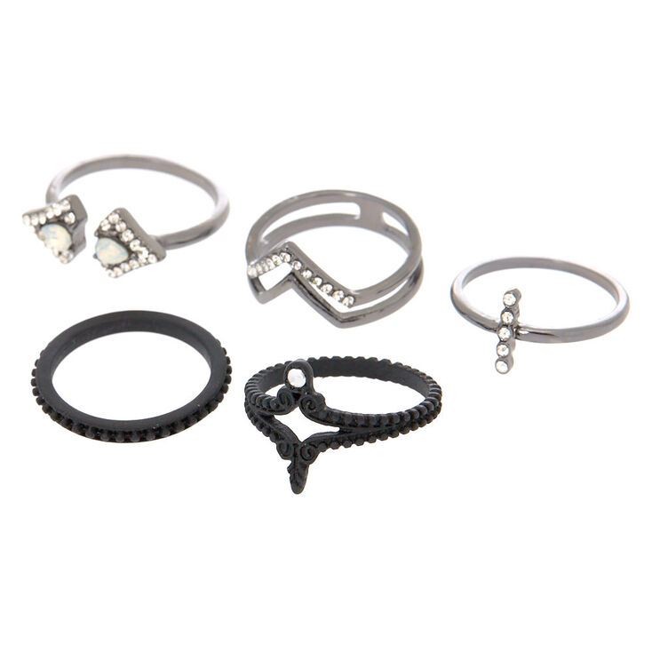 Hematite Gothic Rings - Black, 5 Pack,
