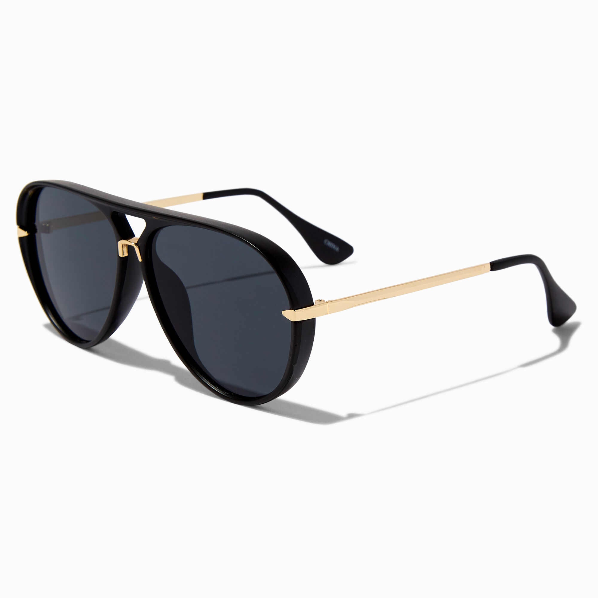 Matte Black & Gold-tone Aviator Sunglasses | Claire's US