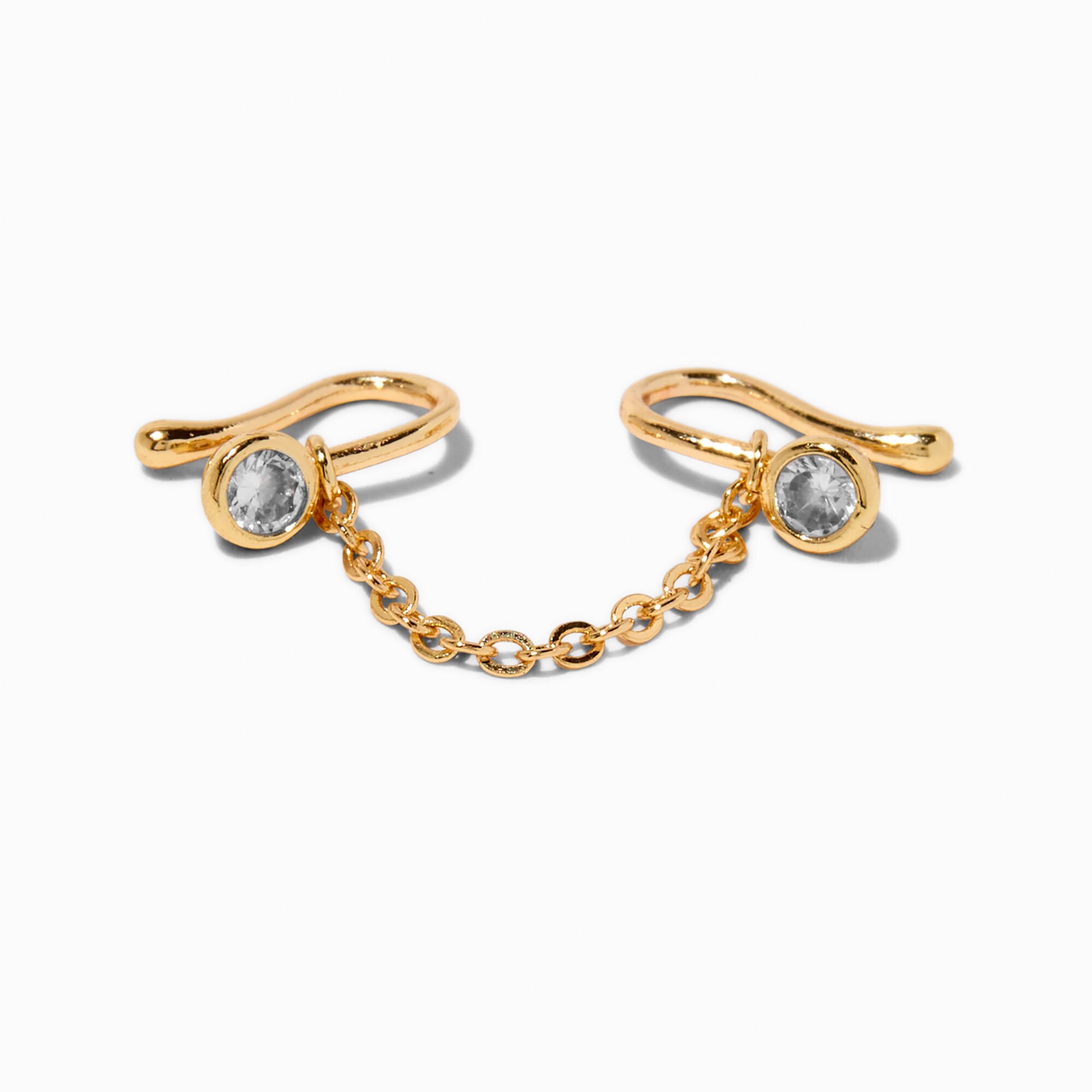 Gold tone Chain Cubic Zirconia Faux Nose Ring Claire s US