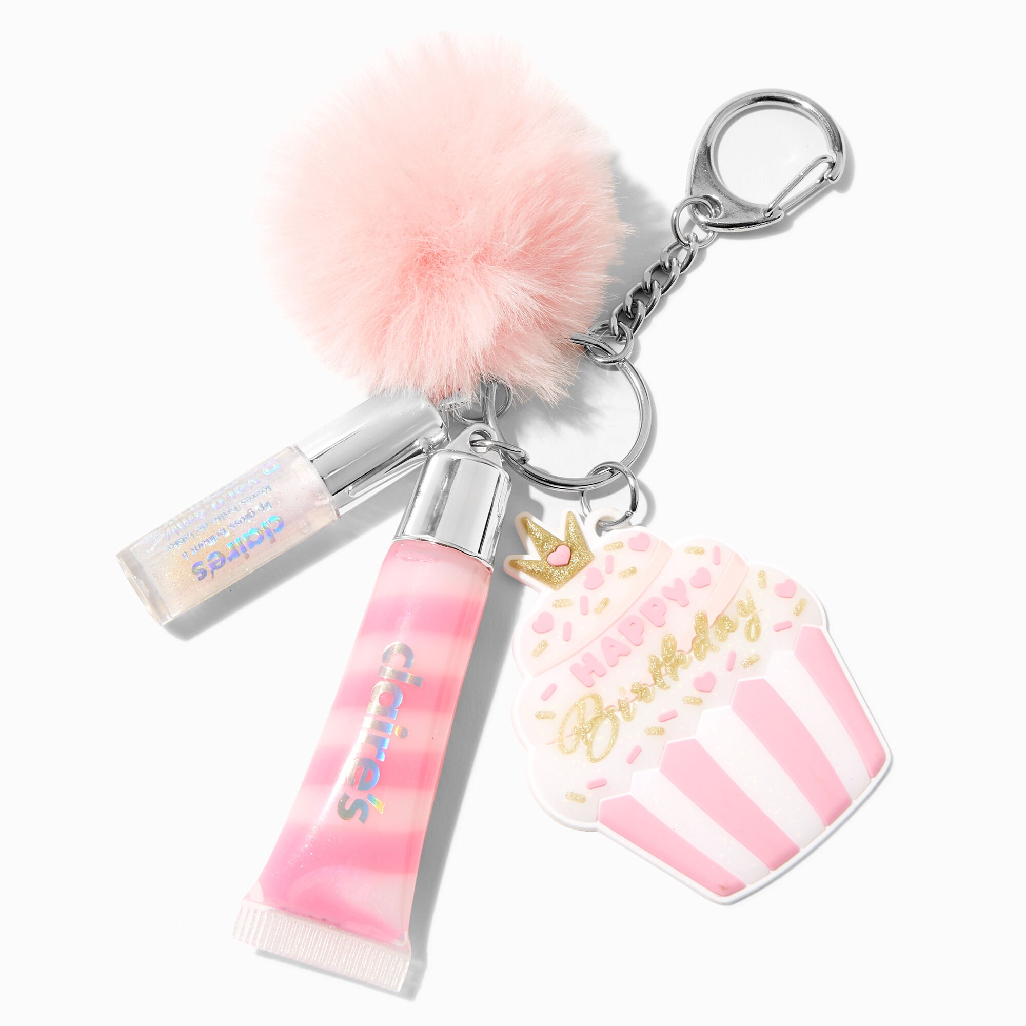 Claire's Club Happy Birthday Pink Cupcake Lip Gloss Keyring,